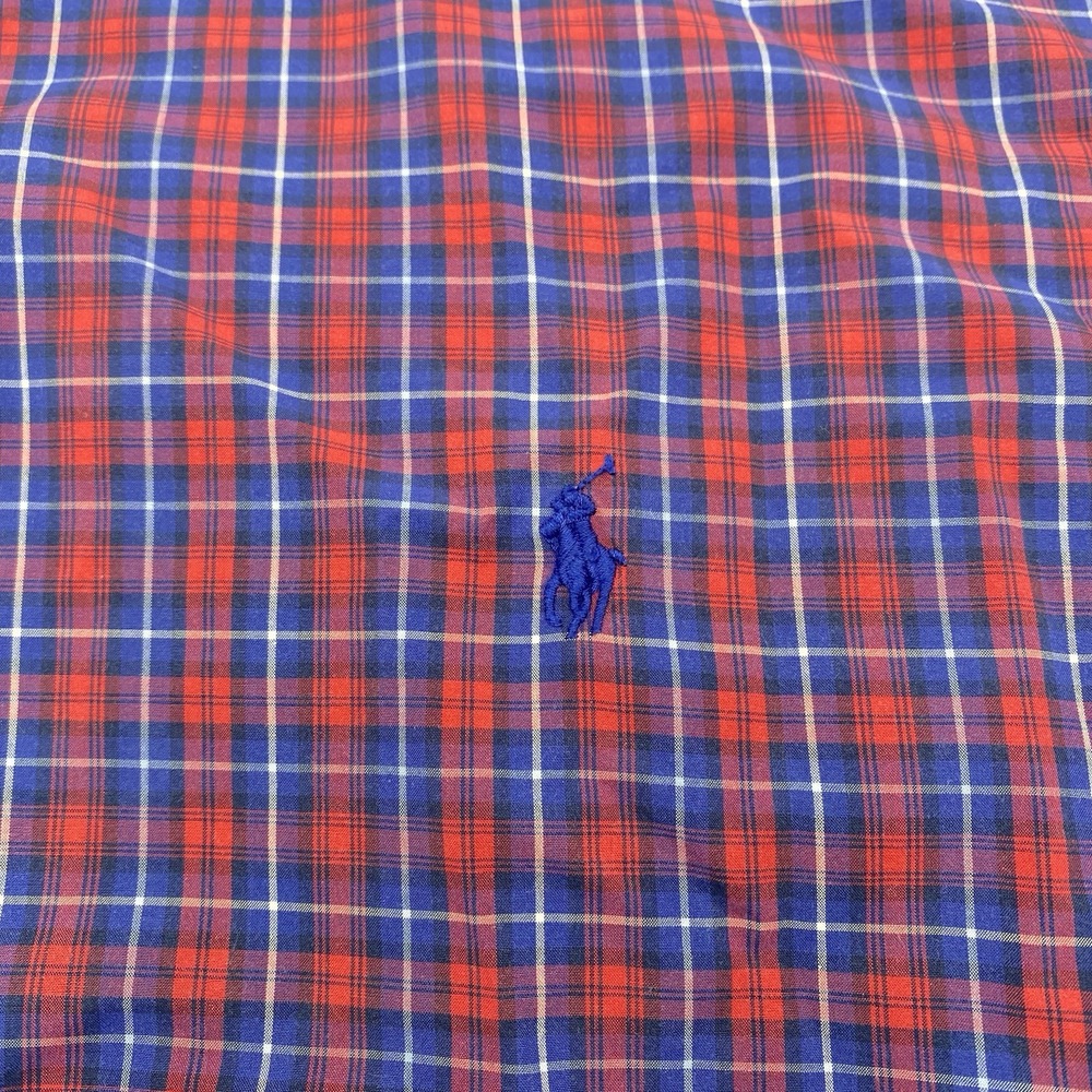 Polo Ralph Lauren Stretch Cotton Button Front Shirt Men's XL Red Blue Plaid